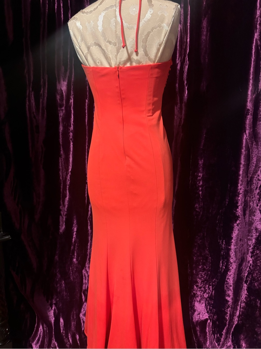 Orange Halter Evening Gown with Jewel Detail - Picture 7 of 9